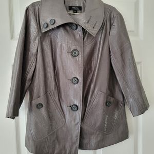 Tribal Silver Shiny Metallic Button Up Jacket Size 6